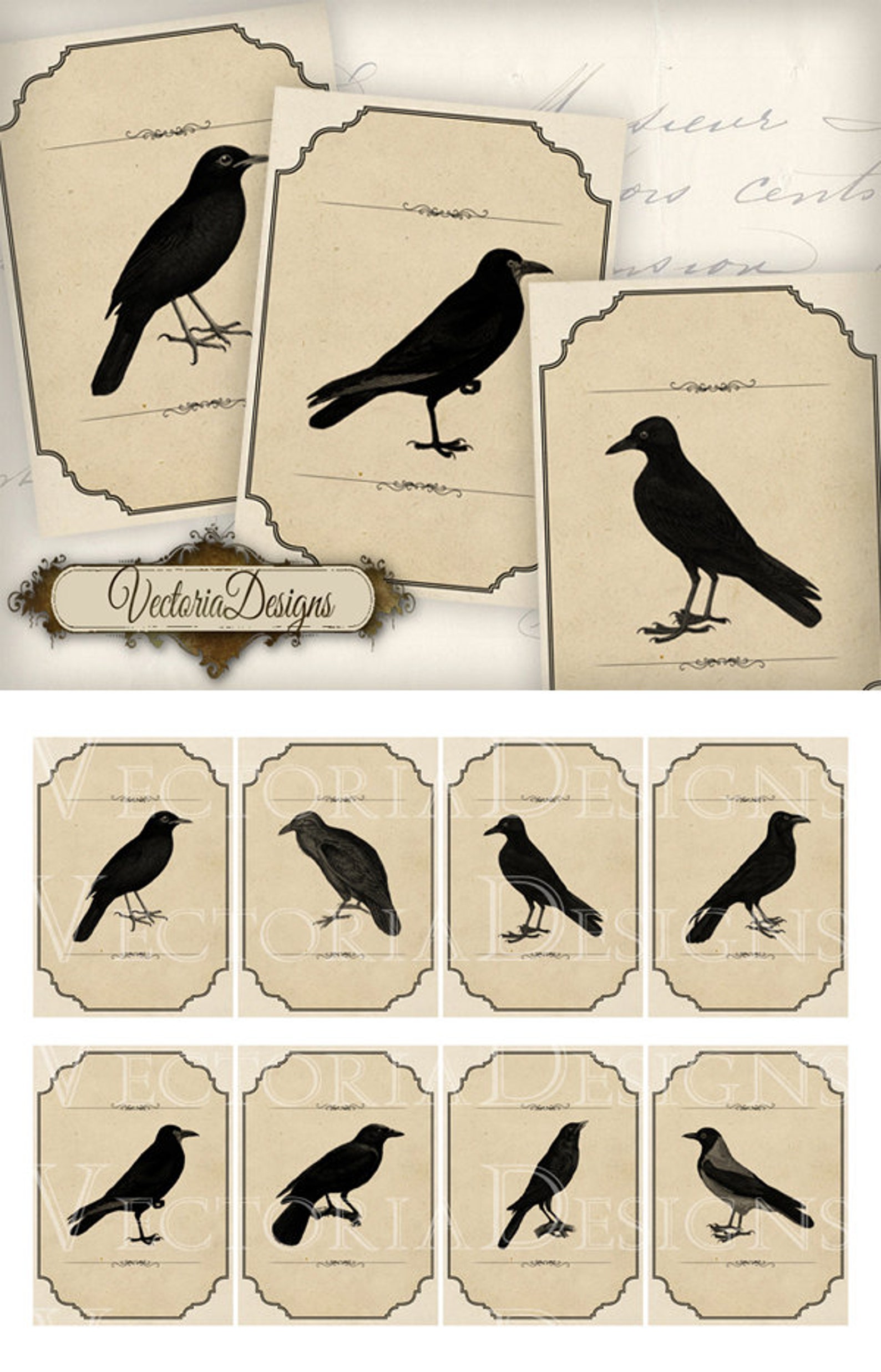 Black Bird Labels vintage printable images instant download | Etsy