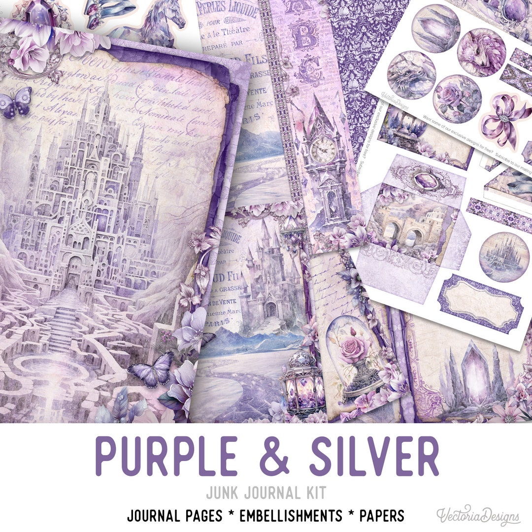Purple Silver Junk Journal Kit Purple Printable Junk Journal Kit Purple Silver Junk Journal Kit Purple Printable Junk Journal Kit