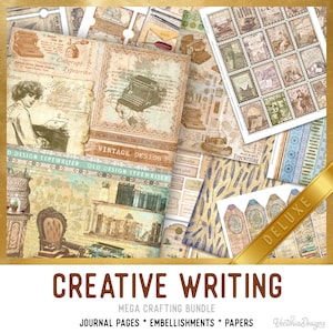 Creative Writing DELUXE MEGA Crafting Bundle, Writer, Vintage Books, Printable Paper Pack, Embellishments, Junk Journal, Craft Kits 002690 image 1
