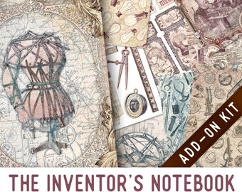 The Inventor's Notebook Junk Journal Kit ADD-ON, Printable Junk Journal Pages Printable Junk Journal Kit Craft kits Junk Journal 003314