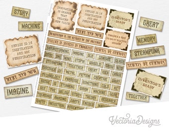 Inventor's Word Art, Steampunk Word Ephemera, Printable Word Art, Words, Junk Journal Embellishments, scrapbooking, text printables - 002635