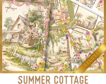 Summer Cottage Junk Journal Kit (DELUXE) - Printable Journal Craft Kit with Journal Pages, Embellishments & Papers - 004073