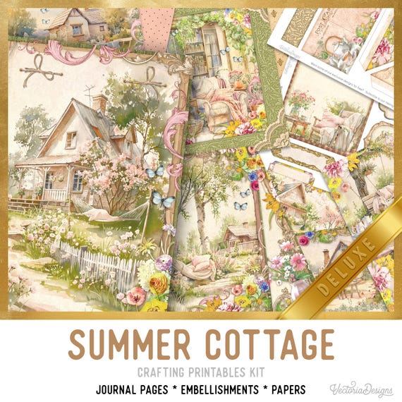 Summer Cottage DELUXE Junk Journal Kit - Printable Pages, Papers and Embellishments for Crafting - 004073