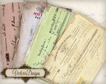 Cheque Ephemera Cards 6 x 4 inch printable craft paper crafting scrapbooking journaling instant download digital collage sheet - VD0470