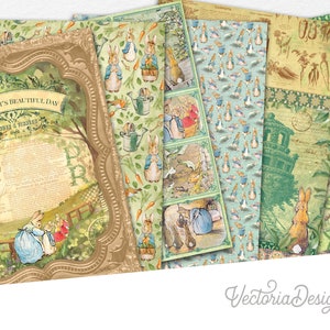 Peter Rabbit's beautiful day paper pack - Digital gift wrapping paper sheets - scrapbooking paper supplies 002439