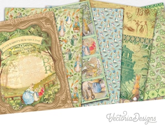 Peter Rabbit's beautiful day paper pack - Digital gift wrapping paper sheets - scrapbooking paper supplies 002439