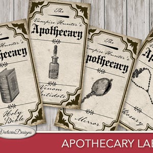 Vampire Hunting Kit, Halloween Labels Pack, Vampire Props, Halloween Printables, Digital Paper, Dracula Labels, Apothecary Props, 001694 image 1