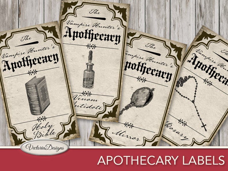 Vampire Hunting Kit, Halloween Labels Pack, Vampire Props, Halloween Printables, Digital Paper, Dracula Labels, Apothecary Props, 001694 image 1