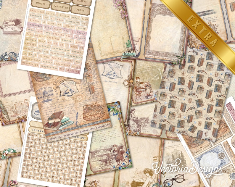 Creative Writing DELUXE MEGA Crafting Bundle, Writer, Vintage Books, Printable Paper Pack, Embellishments, Junk Journal, Craft Kits 002690 image 8