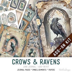 Crows & Ravens Junk Journal Kit ADD-ON, Halloween Printable Halloween Junk Journal Pages Journal Kit Craft kits Vintage Junk Journal 003494