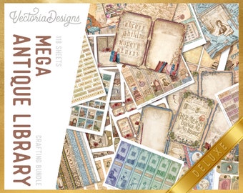 Antique Library DELUXE MEGA Crafting Bundle, Library Printables, Printable Paper, Embellishments, Library Junk Journal, Craft Kits - 002801