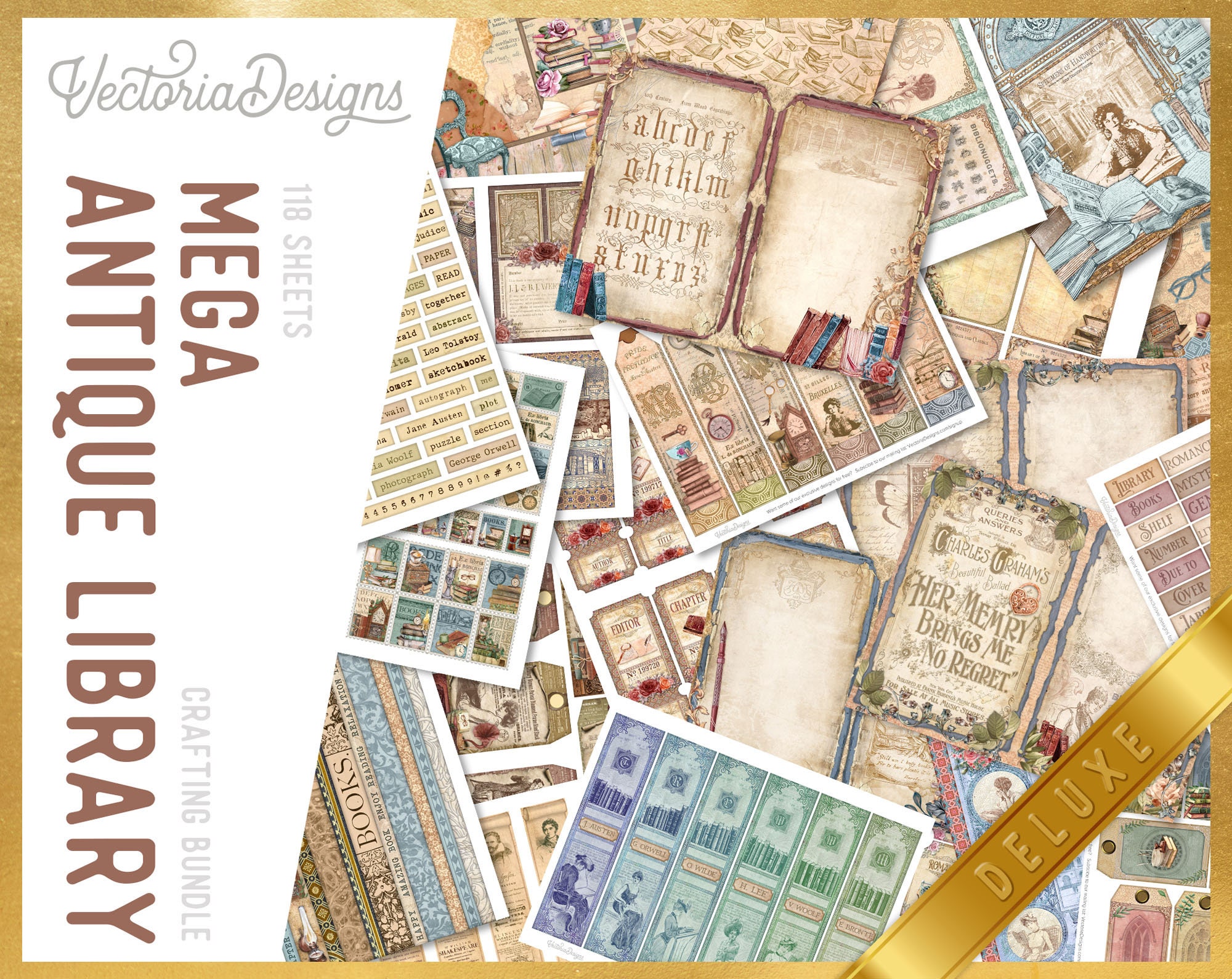 Antique Library DELUXE MEGA Crafting Bundle, Library Printables ...