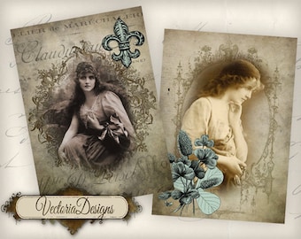 Gypsy ATC vintage images digital background instant download printable collage sheet 000634