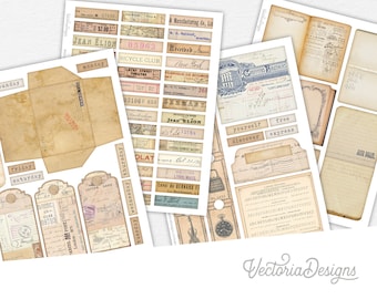 Old Books & Papers Embellishment Sheets, Junk Journal Printable, Digital Paper Crafting, Vintage Ephemera Pack, Scrapbook Supplies - 002564