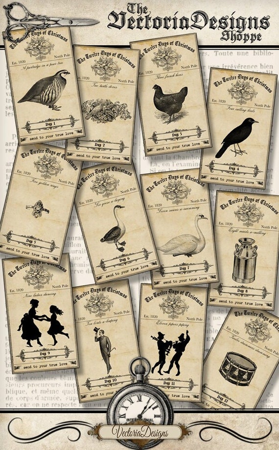 Twelve Days Of Christmas Labels, Labels For Jars, Xmas Labels, 12 Days Labels, Digital Labels, Mini Christmas Craft, Potion 001277