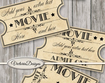 Retro Movie Tickets printable scrapbooking paper crafting crafts instant digital download printable digital collage sheet - VDTIRE1436