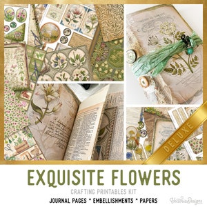 Exquisite Flowers DELUXE Junk Journal Kit Vintage Flowers Junk Journal Embellishments Printable Paper Floral Craft Kits DIY Tutorial 002990