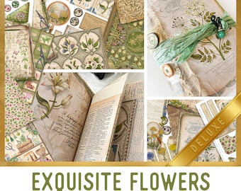 Exquisite Flowers DELUXE Junk Journal Kit Vintage Flowers Junk Journal Embellishments Printable Paper Floral Craft Kits DIY Tutorial 002990