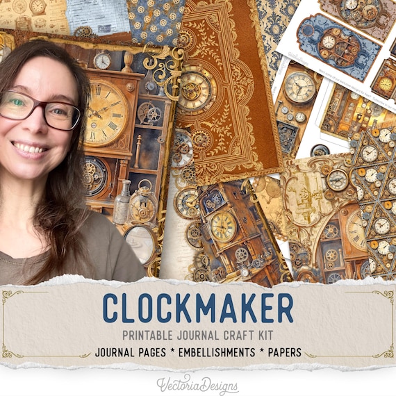 Clockmaker Junk Journal Kit (Standard) - Printable Pages, Papers and Embellishments for Crafting - 003855