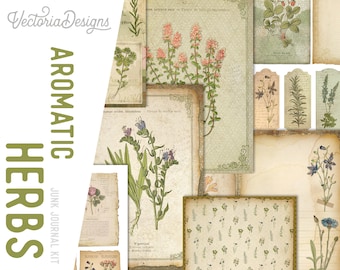 Aromatic Herbs Junk Journal Kit, Junk Journal Supplies, Junk Journal Printables, Junk Journal Ephemera, DIY Kit, Digital Journal Kit  002263