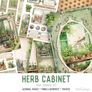 Herb Cabinet Junk Journal Kit, Herbs Junk Journal Kit Herbs Embellishments Junk Journal Herbs Papers Printable Herbs Craft kit - 003206