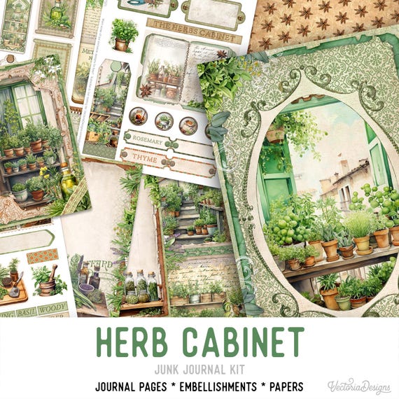 Herb Cabinet Junk Journal Kit - Printable Pages for Crafting - 003206