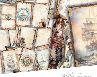 Pirates Journal Pages, Pirates Junk Journal Kit, Pirates Printable Journal Pages, Journal Pirates, Paper Pirates, Journal Craft Kit 003806