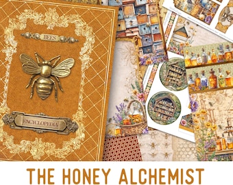 Honey Alchemist Junk Journal Kit (Standard) - Printable Craft Kit with Journal Pages, Embellishments & Papers - 003847