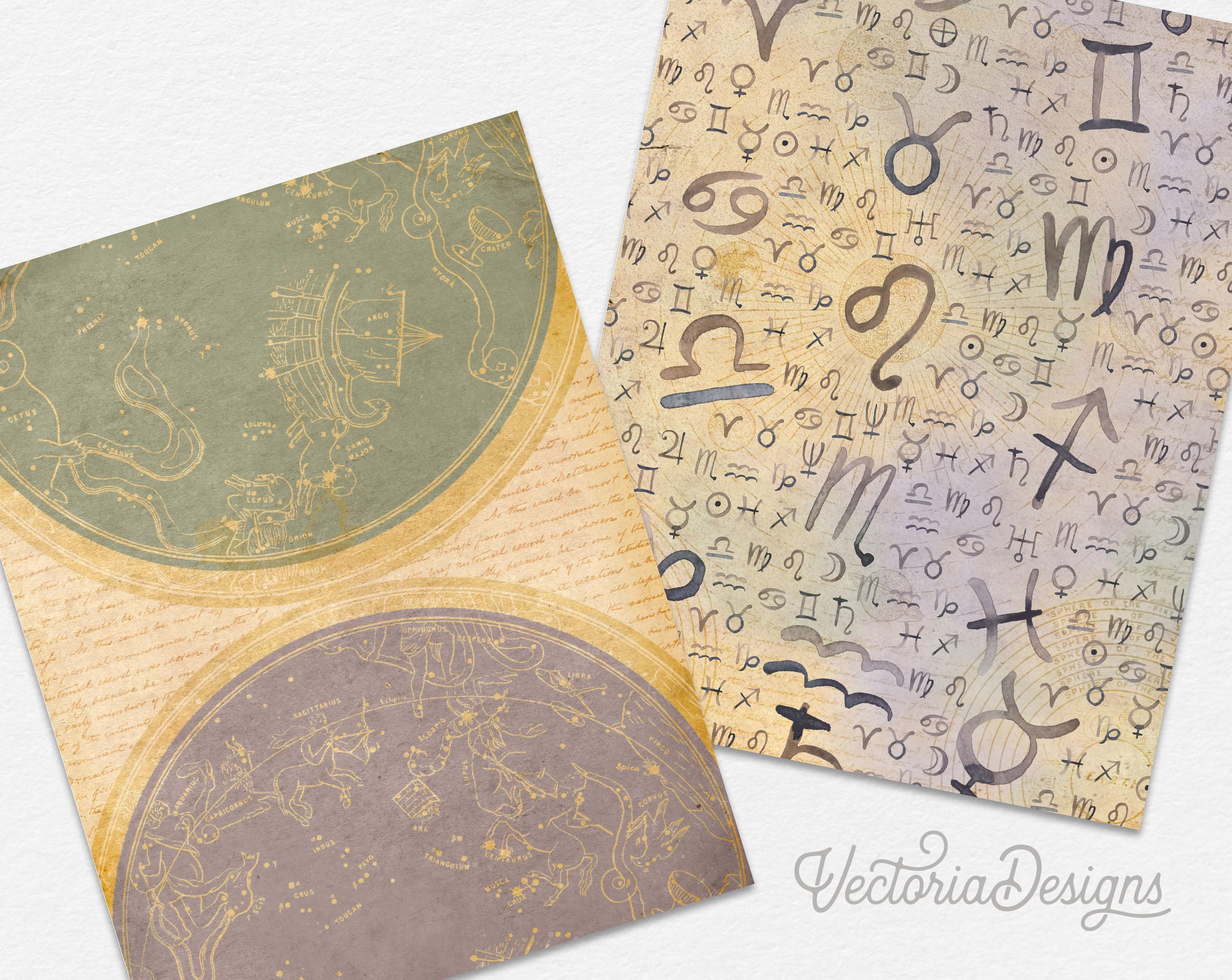 Mystical Zodiac Paper Pack, Printable Zodiac Paper, Astrology Junk