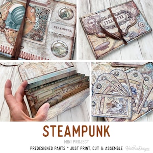 Steampunk Mini Accordion Folder Mini Project Printable Craft Kit Steampunk Accordion Folder Printable Junk Journal Add on kit Gift 003015