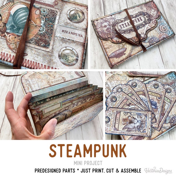 Steampunk Mini Accordion Folder Mini Project Printable Craft Kit Steampunk Accordion Folder Printable Junk Journal Add on kit Gift 003015