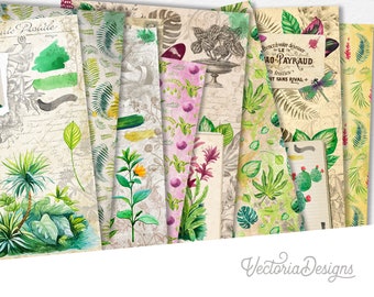 Tropical Plants Paper Pack, Decorative Paper, Junk Journal Kit, Flower Paper Pack, Tropical Journal Kit, Tropical Decor 002107