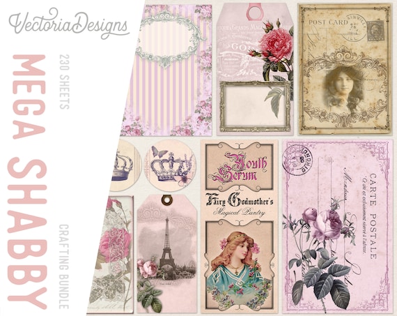 Mega Shabby Elegant Bundle, Junk Journal, Paper Craft, Collage Paper, Shabby Bundle, Shabby Labels, Shabby Tags, Tea Envelopes 001776