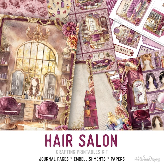 Hair Salon Junk Journal Kit (Standard) - Printable Pages, Papers and Embellishments for Crafting - 003753