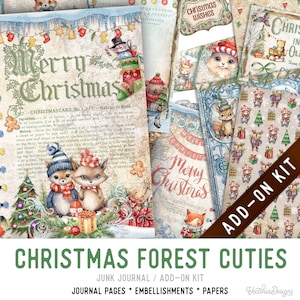 Christmas Forest Cuties Junk Journal Kit ADD-ON, Printable Junk Journal Pages Printable Junk Journal Kit Craft kits Junk Journal 003277 image 1