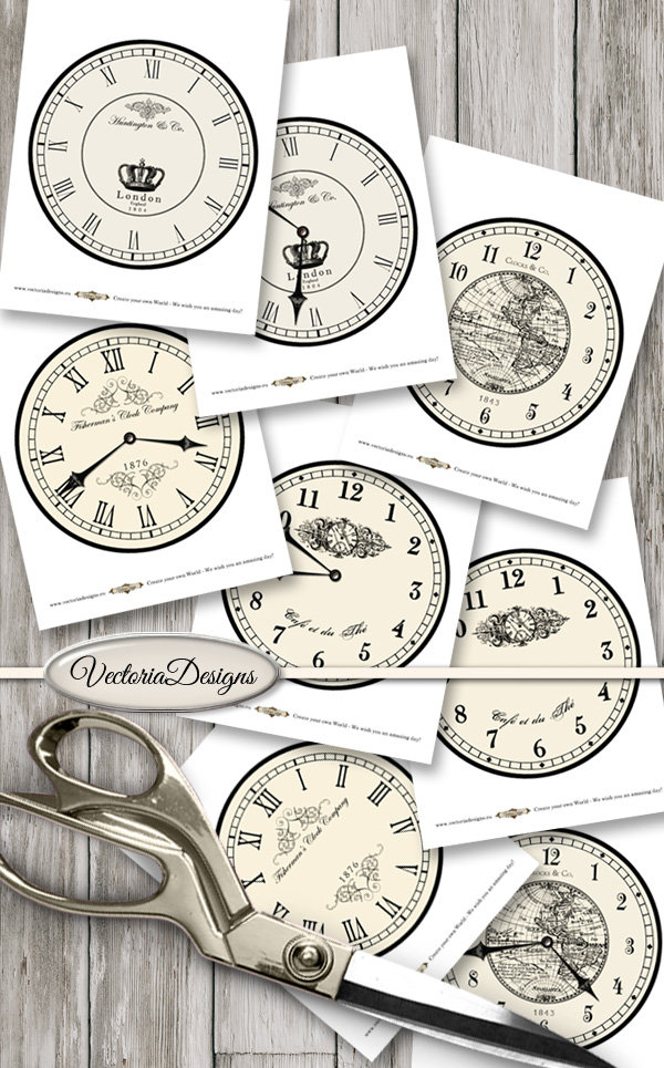 Large Vintage Clocks, Printable Clock Face, Paper Clock Face, Steampunk