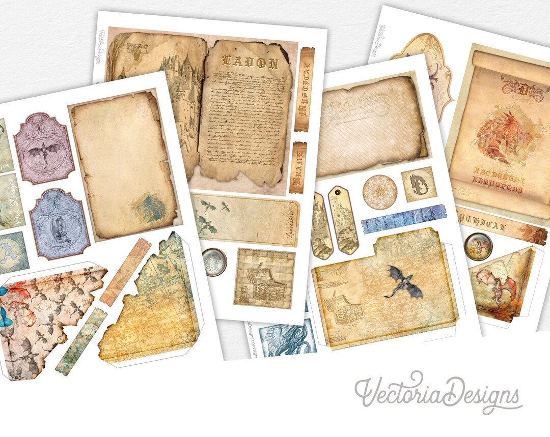 Dragon Treasure Paper Embellishment and Scrapbook Sheets - Digital ...