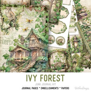 Ivy Forest Junk Journal Kit, Ivy Junk Journal Kit Ivy Embellishments Junk Journal Papers Printable Craft kit Ivy - 003378
