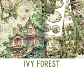 Ivy Forest Junk Journal Kit, Ivy Junk Journal Kit Ivy Embellishments Junk Journal Papers Printable Craft kit Ivy - 003378