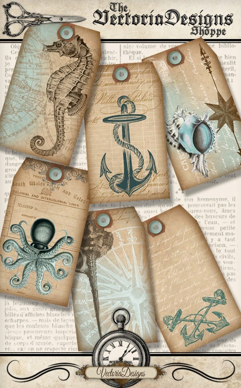 Nautical Tags, Nautical Decoration, Nautical Stencils, Printable Nautical Tags, Digital Tags, Anchor Gift Tags, Scrapbook Paper 001255 image 1