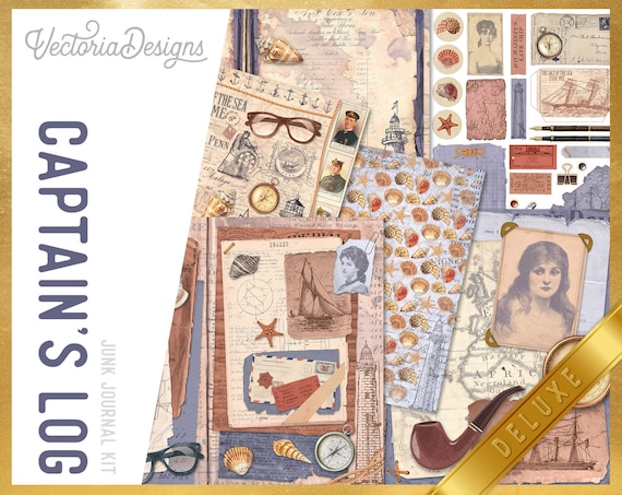 Captain's Log DELUXE Junk Journal Kit Journal Printables - Etsy