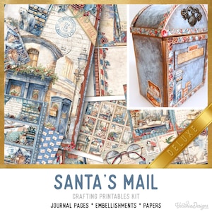Santa's Mail Large Junk Journal Kit DELUXE, Christmas Crafting Printables Kit Santa Embellishments Printable Paper Craft Kit Tutorial 003595