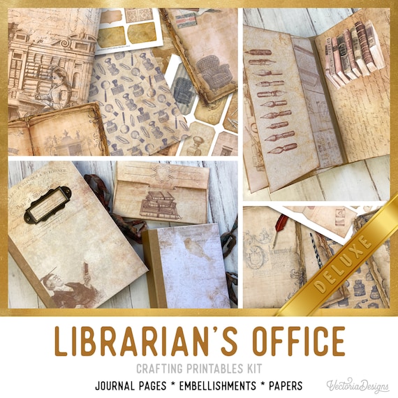 Librarian's Office Junk Journal Kit DELUXE - Printable Pages, Papers and Embellishments for Crafting - 002696