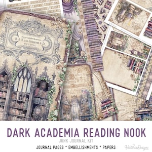 Dark Academia Reading Nook Junk Journal Kit, Printable Junk Journal Kit Academia Embellishments Junk Journal Papers Reading Craft Kit 003141