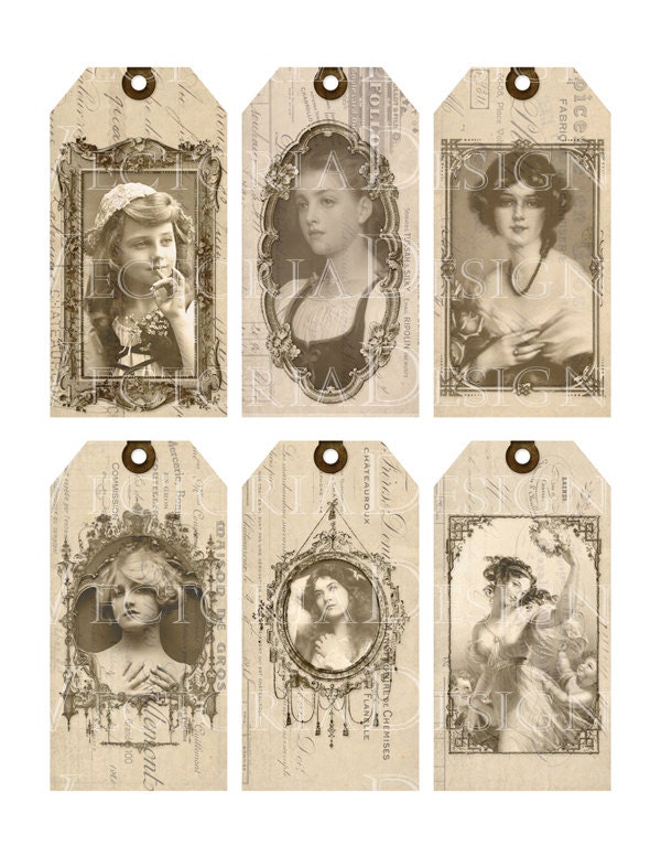Vintage Women Tags Shabby Elegant Printable Gift Tags Instant - Etsy