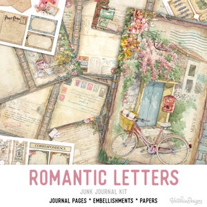 Romantic Letters Junk Journal Kit, Letters Junk Journal Kit, Printable Junk Journal Kit, Craft kit, Printable Journal Pages, DIY - 002557