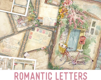 Romantic Letters Junk Journal Kit, Letters Junk Journal Kit, Printable Junk Journal Kit, Craft kit, Printable Journal Pages, DIY - 002557