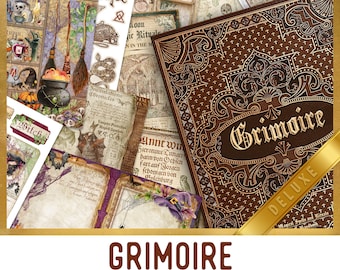 Grimoire Crafting Printables Kit DELUXE, Dark Halloween Junk Journal Kit Halloween Ephemera Printable Paper Pack Embellishment Craft 003127