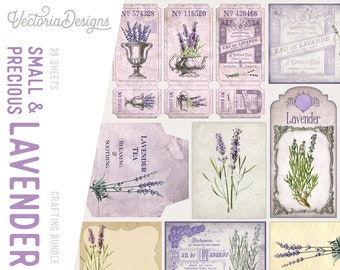 Small & Precious Lavender Crafting Bundle, Paper Craft, Junk Journal, Lavender Bundle, Digital Paper Tickets, Lavender Tags, Lavender 001765