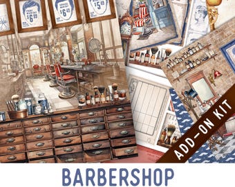 Barbershop Junk Journal Kit ADD-ON, Printable Barbershop Junk Journal Pages Journal Kit Craft kits Vintage Barbershop Junk Journal 003570